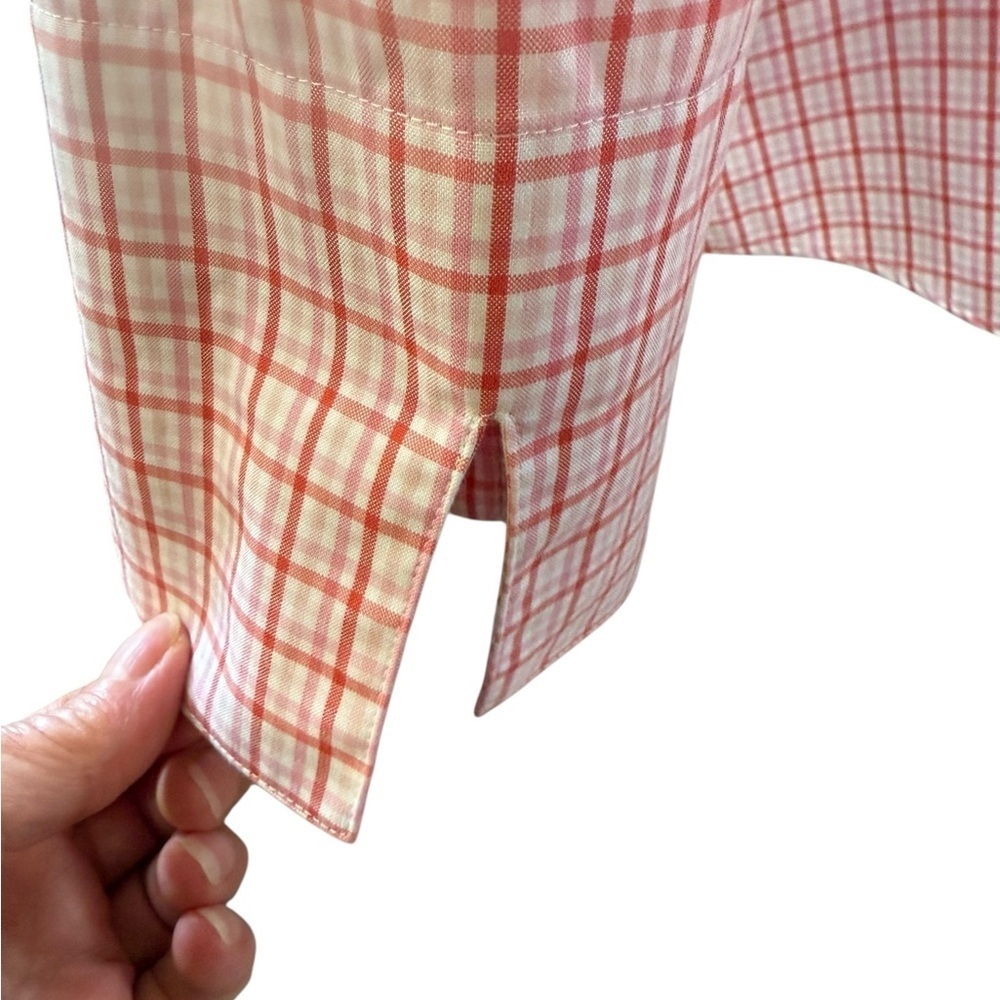 Women's Land End No Iron Pinpoint Oxford Pink Plaid Button-Up Shirt size 12 - Picture 5 of 10